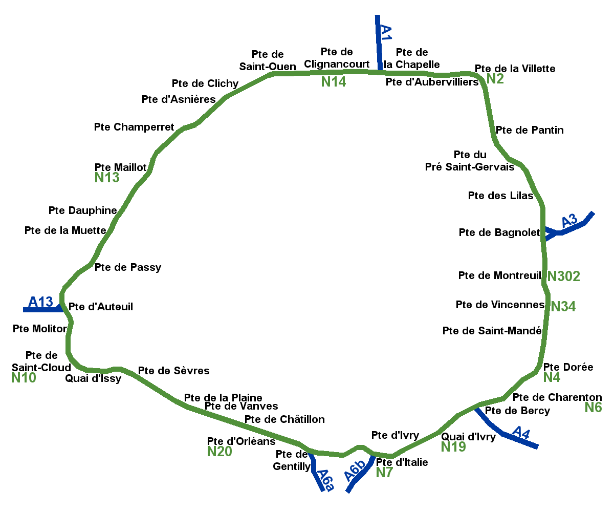 Plan du périphérique de Paris